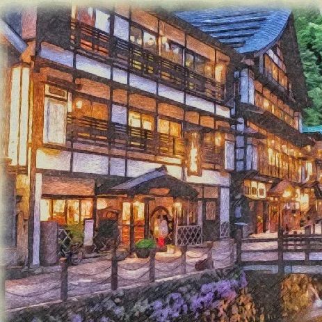 ジブリアート14 千と千尋の神隠しより「銀山温泉」25cm×34cm額装 ジブリアート14 千と千尋の神隠しより「銀山温泉」25cm×34cm額装