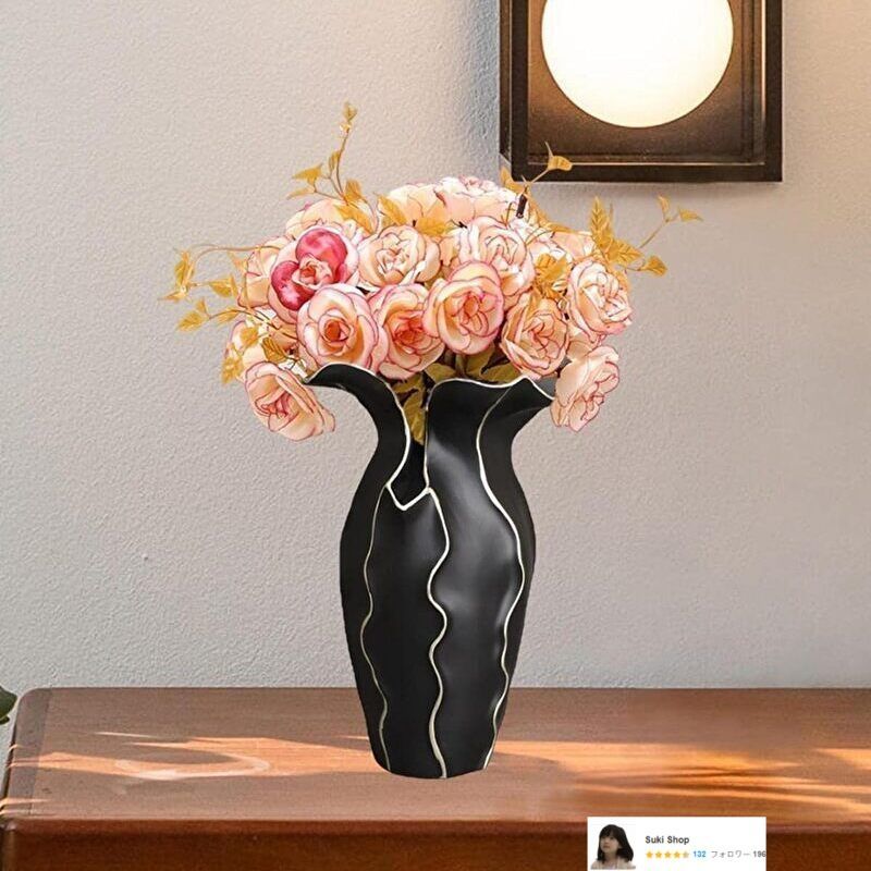 花瓶 モノトーン 花器 和モダン 大きい 白黒 楕円 陶器 海外 おしゃれ