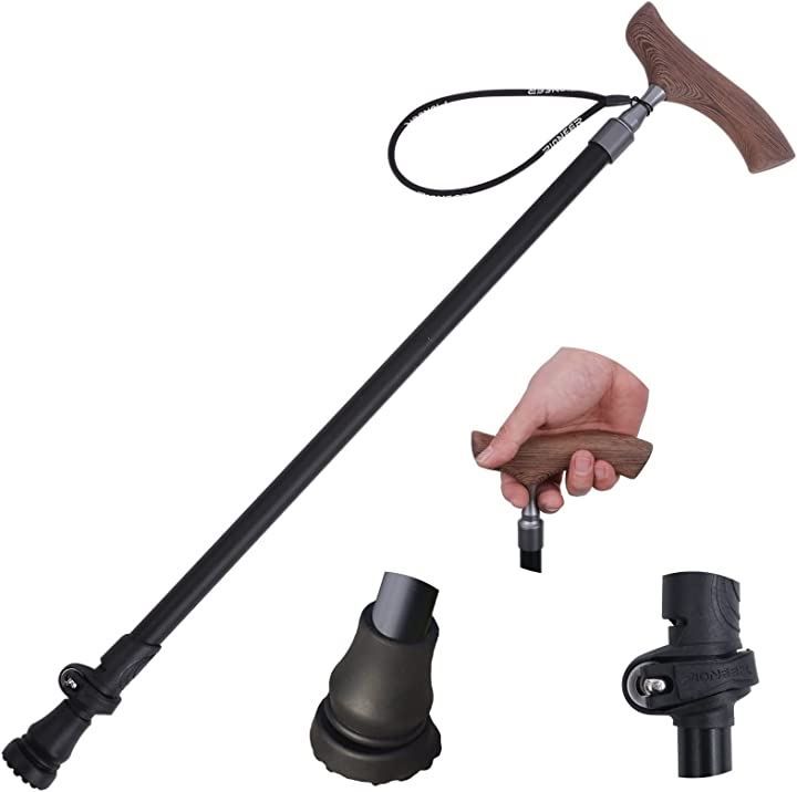 COLEDO 杖 つえ ステッキ 伸縮式 ミリ単位で高さ調整できる 身長120cm-196cm対応 62.5cm-100cm 木製 グリップ ブラック 黒 ストラップ付き 日本語説明書付き 男性用 女性用 折りたたみ(ブラック)