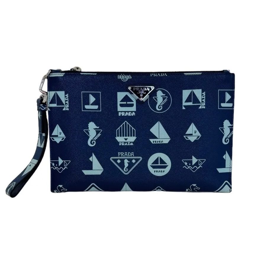 PRADA 【プラダ】 SAFFIANO BOAT マリン柄　クラッチバッグ