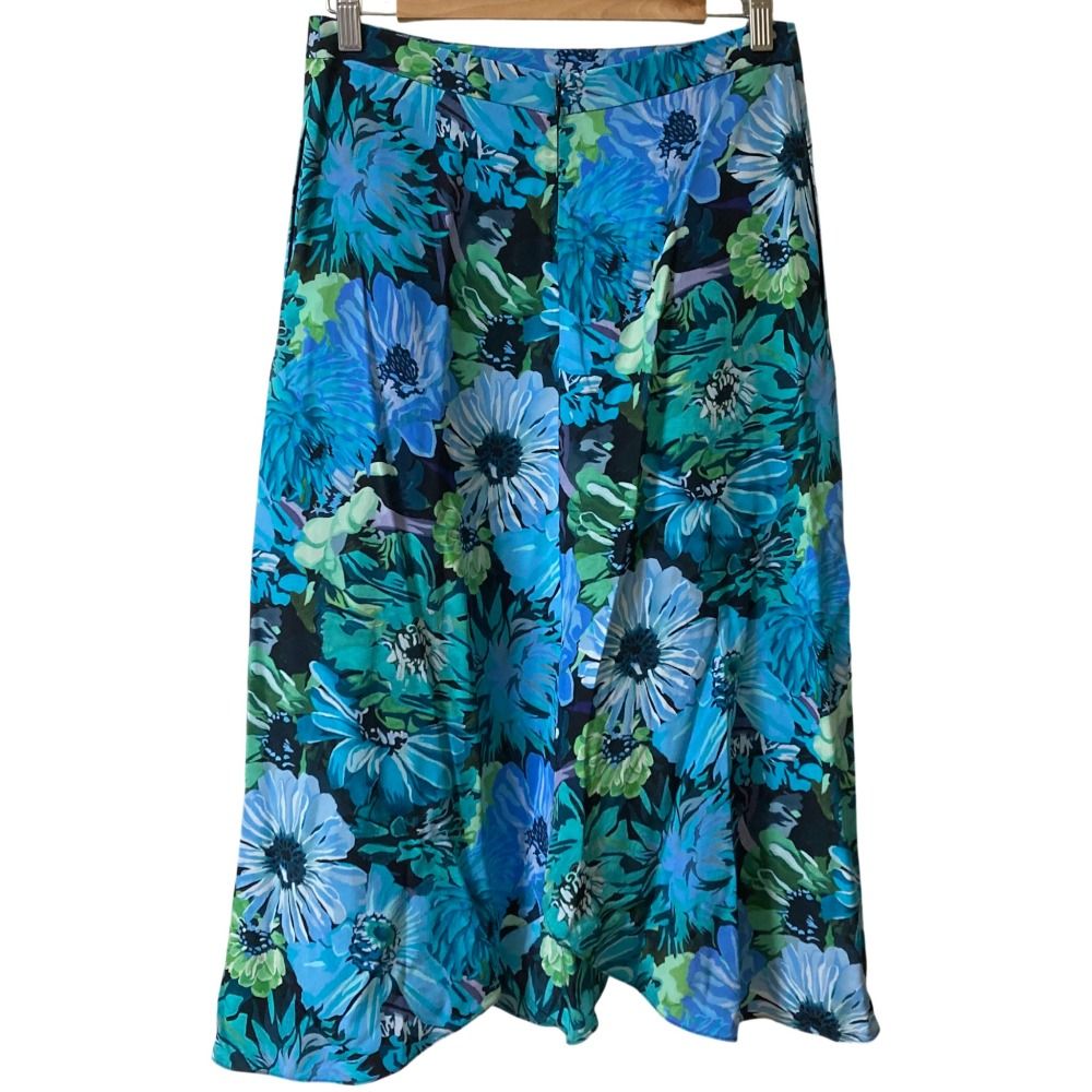 23SS STELLA McCARTNEY ステラマッカートニー フローラル シルク スカラップスカート サイズ38 ブルー レディース 古着