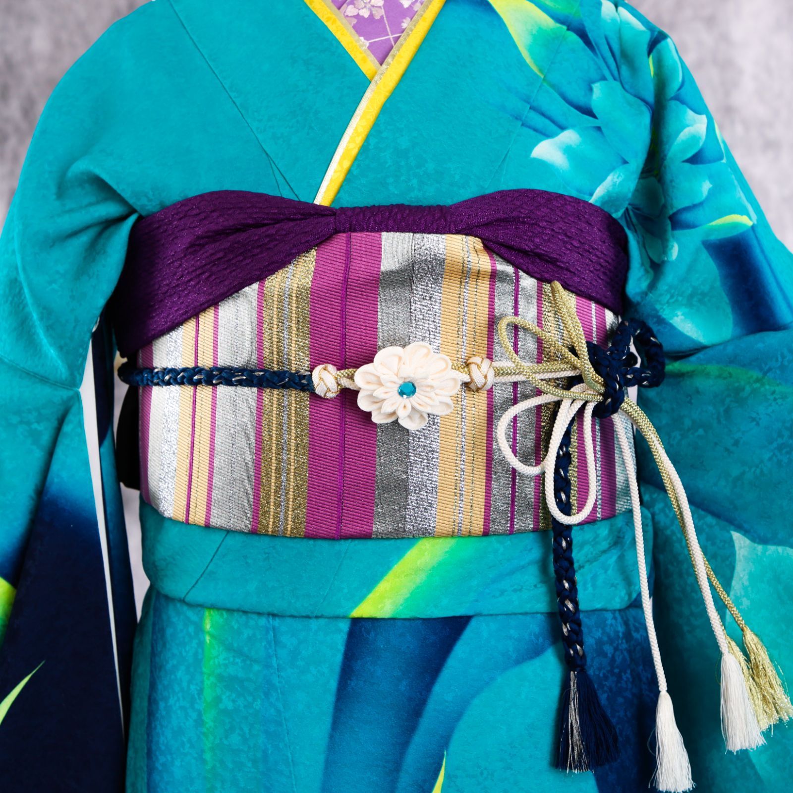 振袖フルセット 振袖セット 振袖 LLサイズ 中古 水色×クール 美品 成人