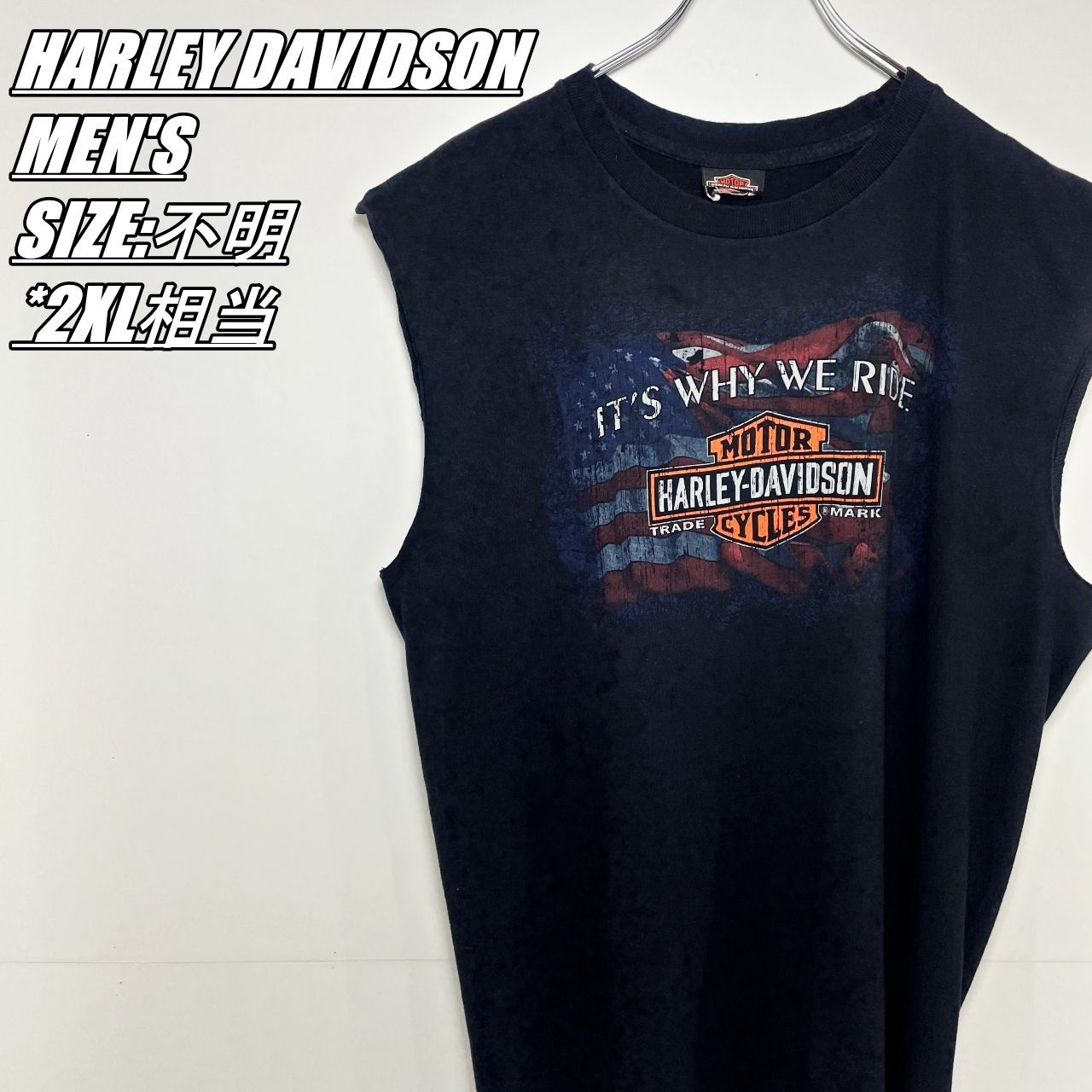 【US古着･17年】HARLEY DAVIDSON　ハーレーダビッドソン　ノースリーブシャツ　メンズ　サイズ表記不明　2XL相当　ブラック×マルチカラー
