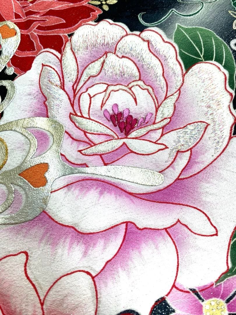 振袖 仮絵羽 舞台衣装 金駒 銀通し 紋意匠 刺繍 正絹 未仕立て品 八掛