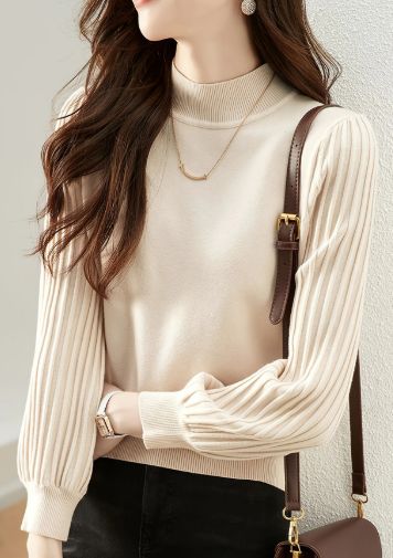 アプリコット レディース ニット ブラウス トップス 長袖 プリーツスリーブ ハイネック 上品 きれいめ 通勤 オフィス カジュアル