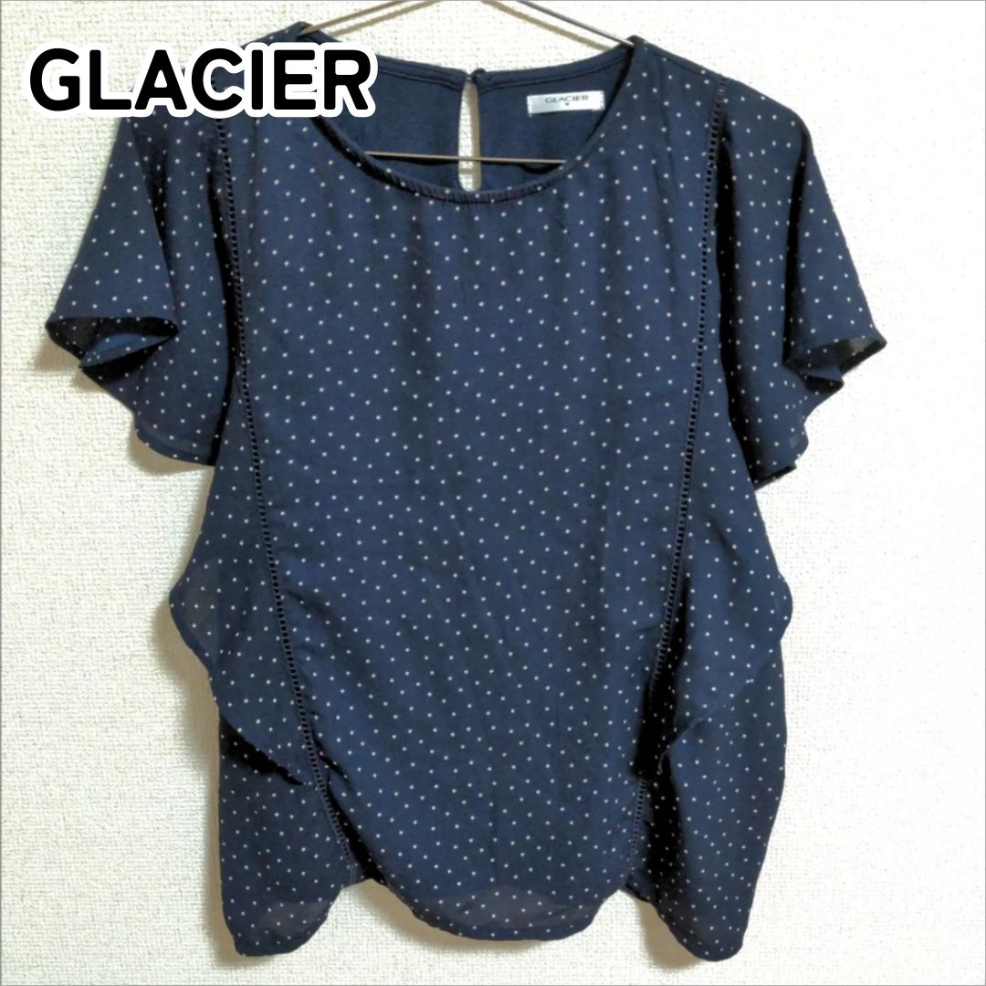 GLACIER グラシア M ネイビー 水玉 ドット柄 フレアスリーブ プル