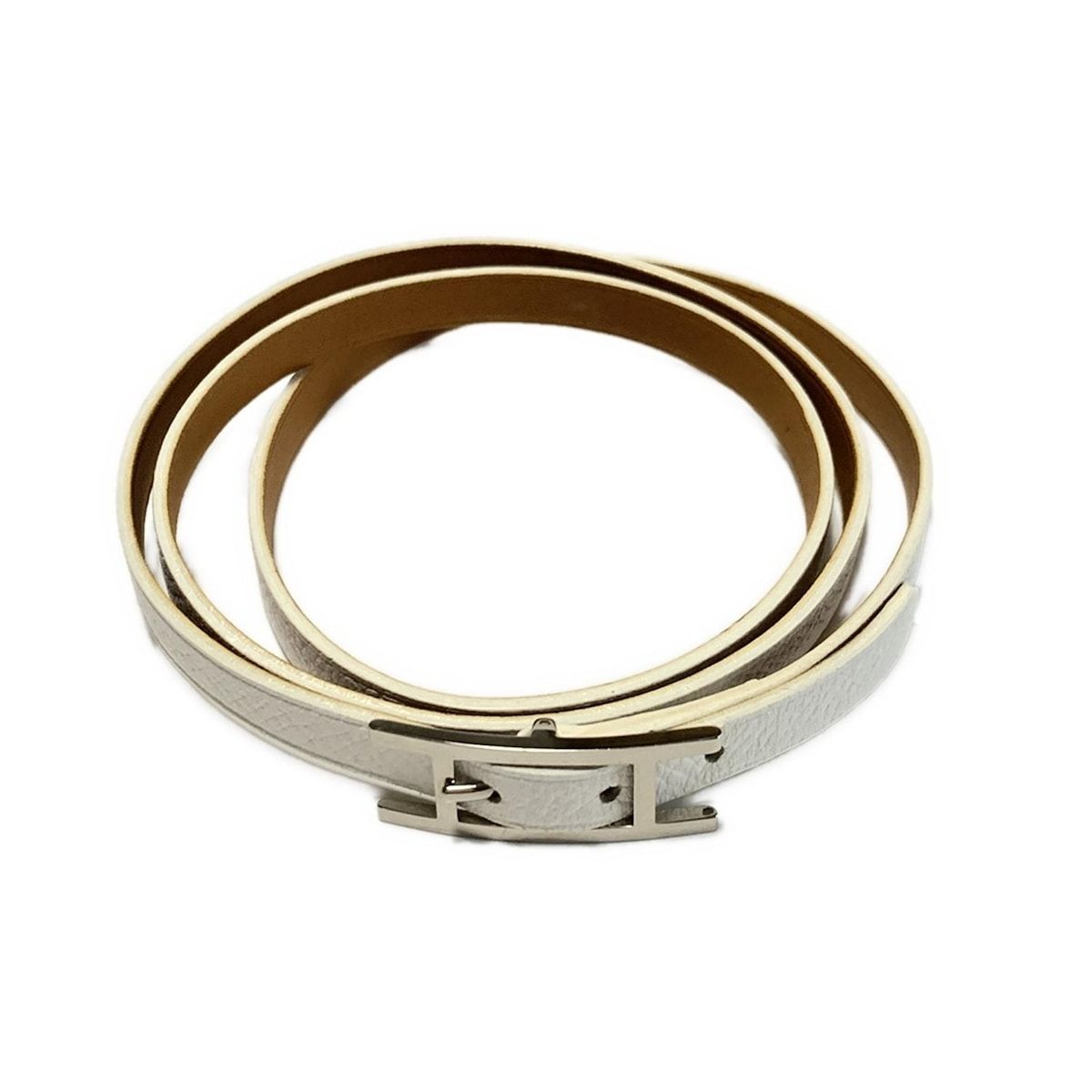 【極美品】HERMES エルメス アピ3 レザー ブレスレット チョーカー 白 HERMES(エルメス) ブレスレット アピ3 レザー 白×シルバー