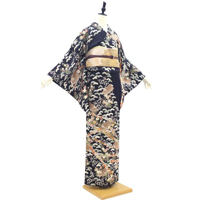 中古】 訪問着 着物 リサイクル フォーマル 正絹 袷 手描き友禅 金駒