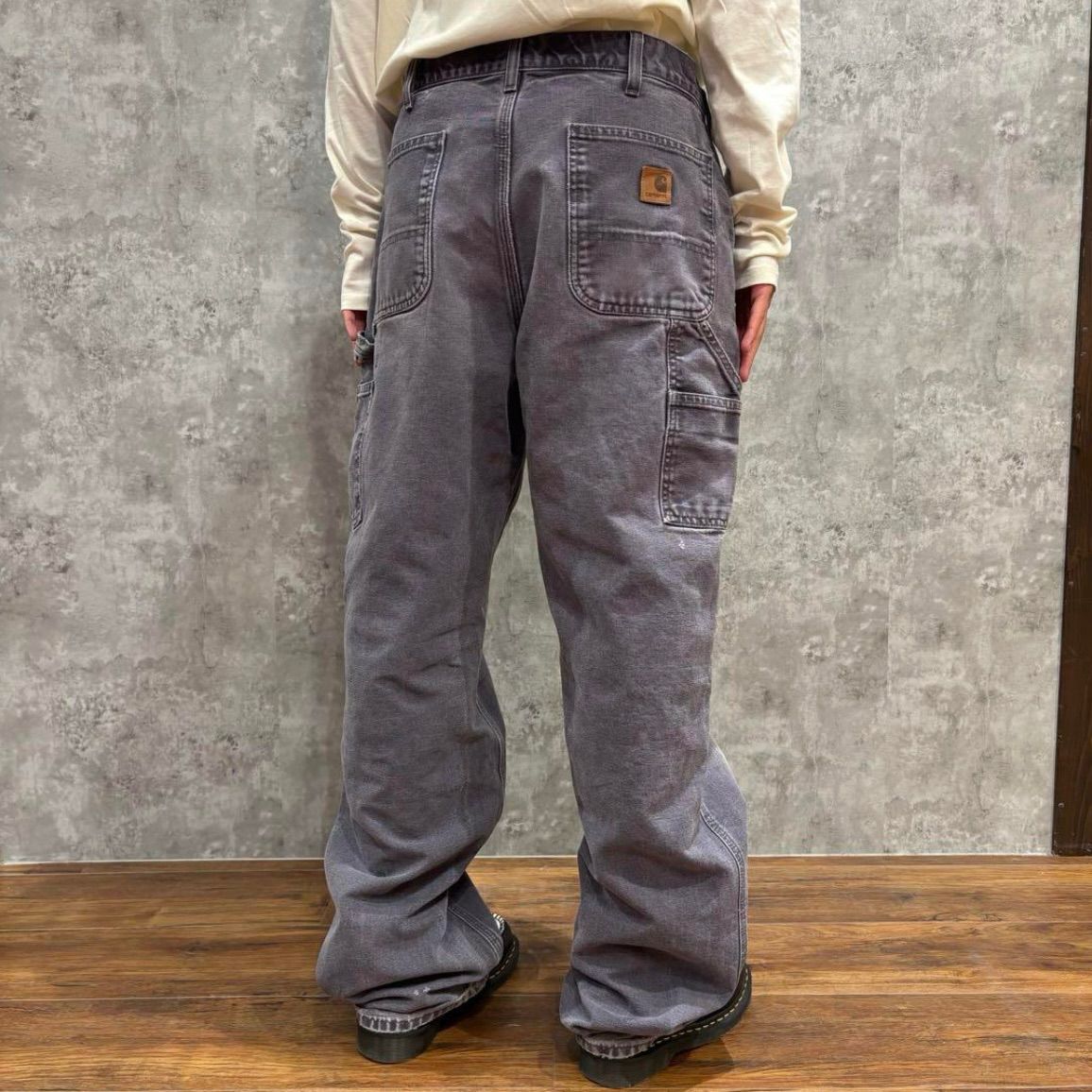 USA古着 Carhartt ダック ワークパンツ 36×34 B11 ピューターブルー ダンガリーフィット レザーパッチ