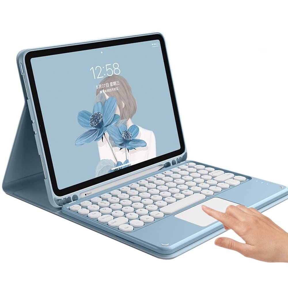 Pencil Apple ペンホルダー付き マウス機能 収納 カバー キーボード付き アイパッドミニ5 世代 5 第 (Mini4/Mini5 mini iPad iPad 丸型キー 可愛い ミント) タッチパッド搭載 ケース キーボード mini4 Mini
