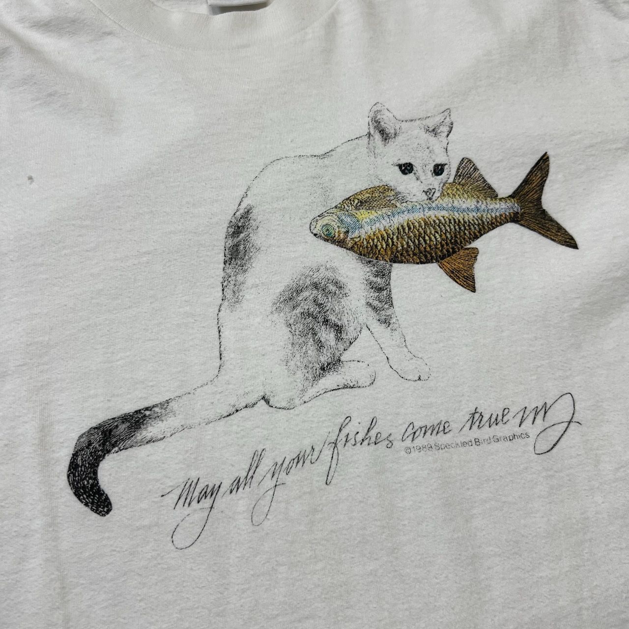 80s~90s USA 猫 シングルステッチ アニマル Tシャツ ホワイト L 古着 