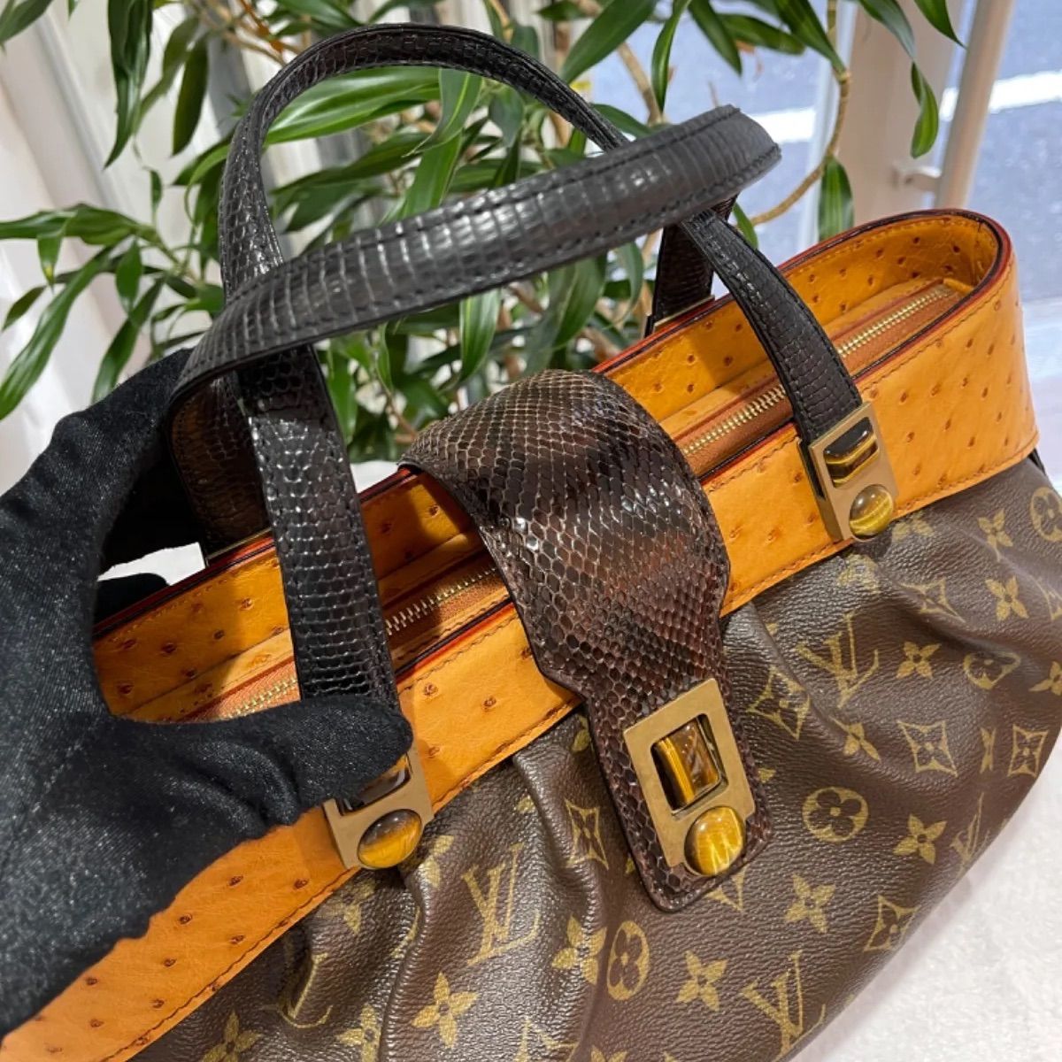 美品 LOUISVUITTON モノグラム×パイソン ショルダーストラップ