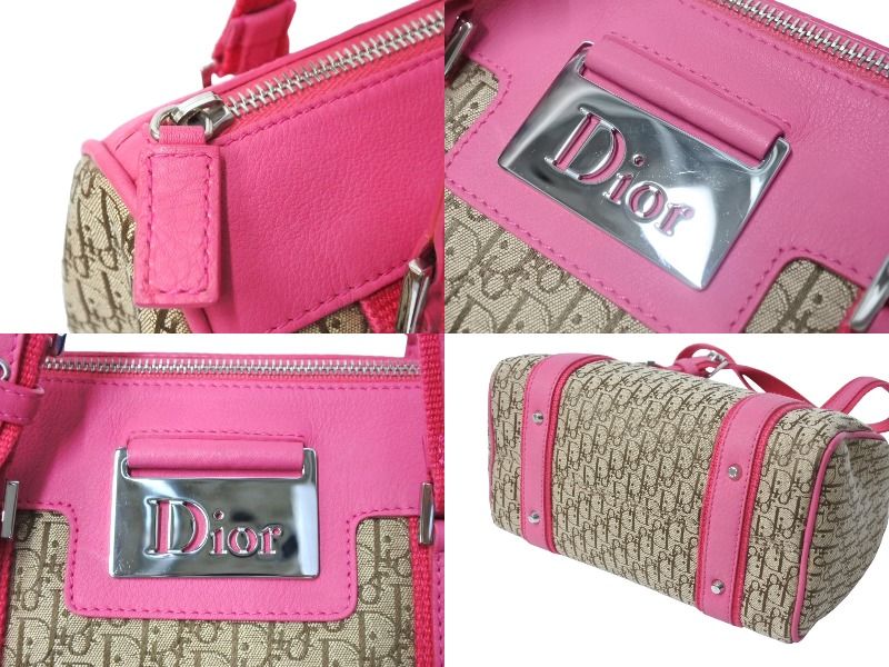 Christian Dior トロッター ピンク ナイロン×レザー ハンドバッグ Christian Dior クリスチャンディオール ハンドバッグ