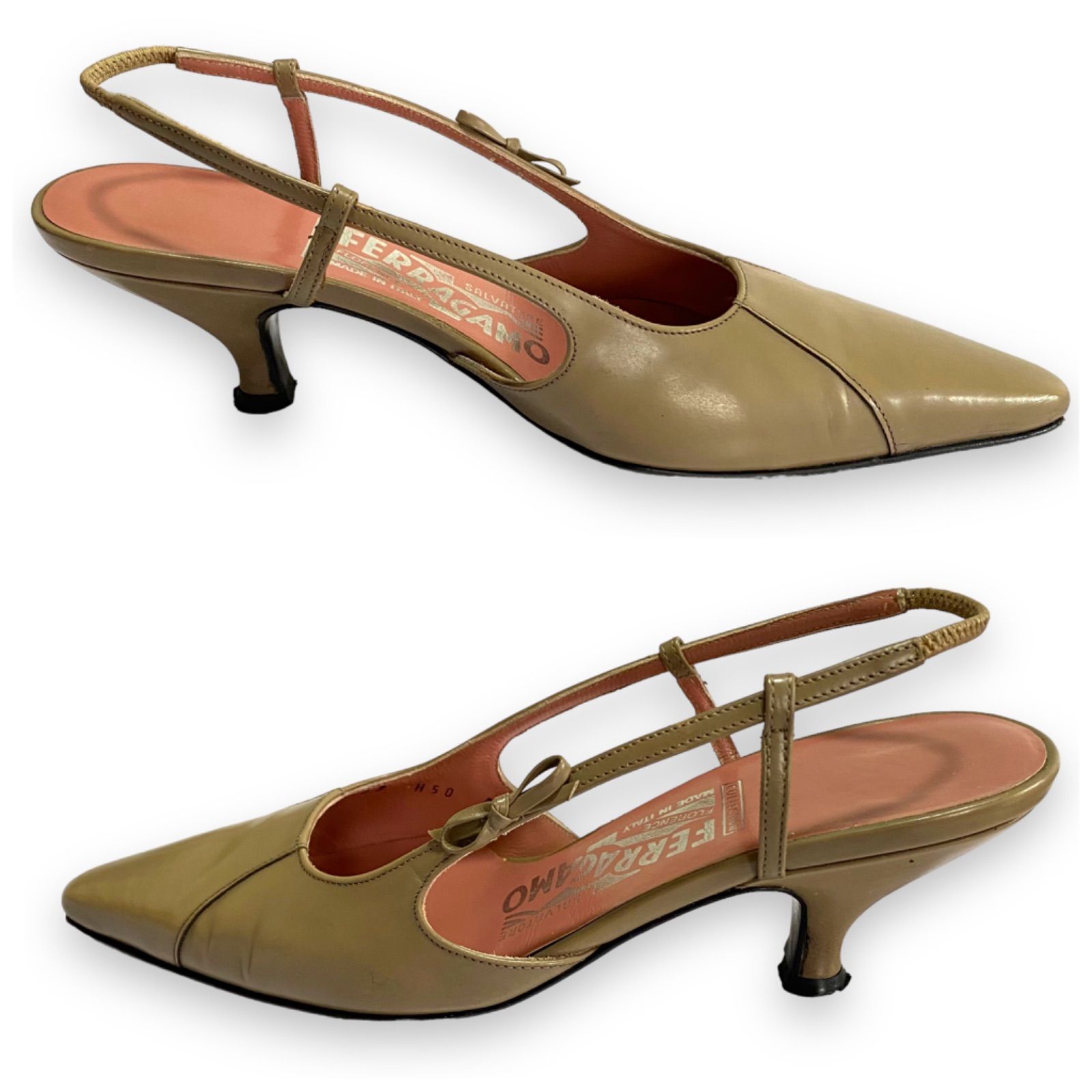 Ferragamo ベージュリボンミュール SALVATORE FERRAGAMO サルバトーレフェラガモ ミュール パンプス