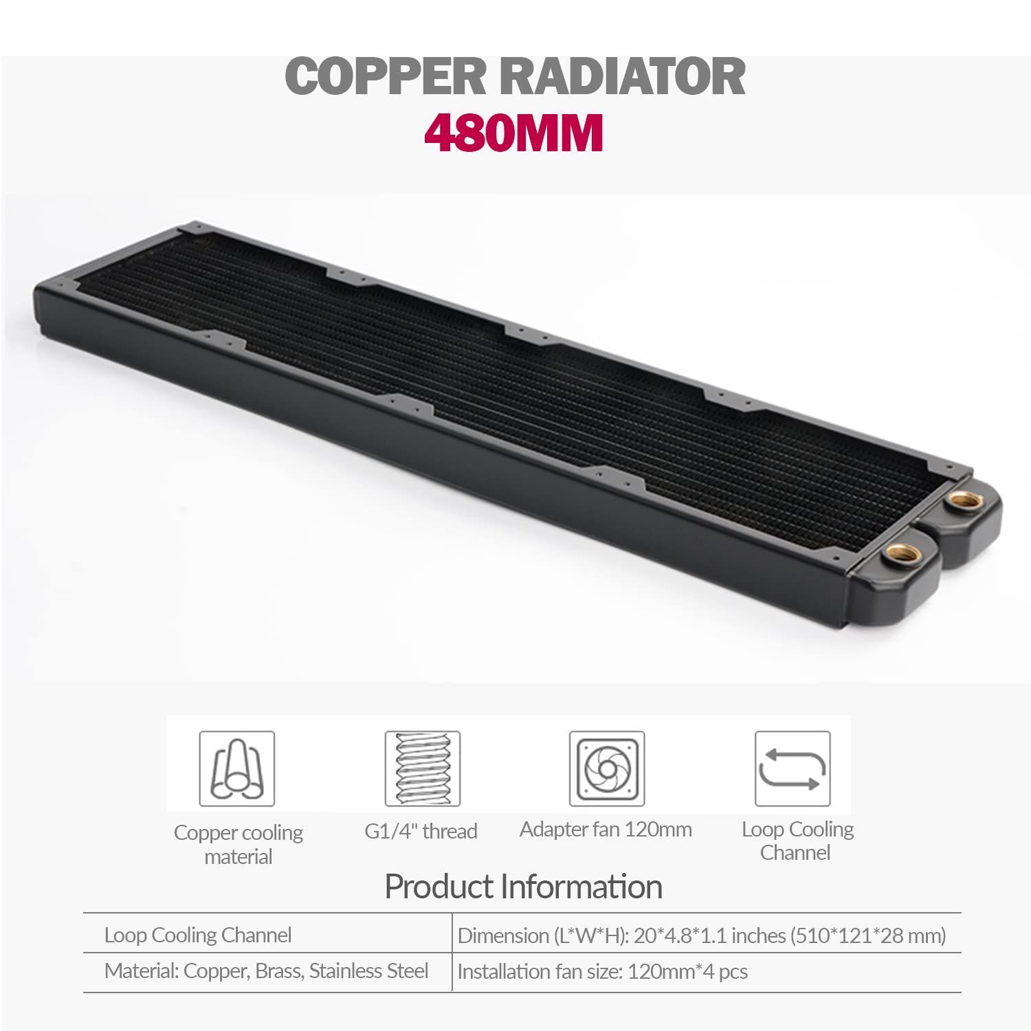 数量 コンピューターラジエーターCPUヒートシンク用銅水冷クーラー-液体熱交換器デュアルG1 4ポート 480mm Dracaena