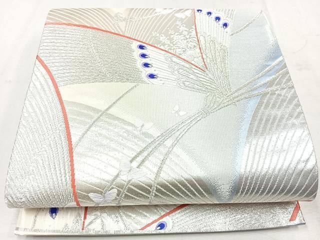 仕立て品 全通柄 孔雀羽ジャガード生地 袋帯／ブラック 仕立て品 全通柄 孔雀羽ジャガード生地 袋帯／ブラック 仕立て品