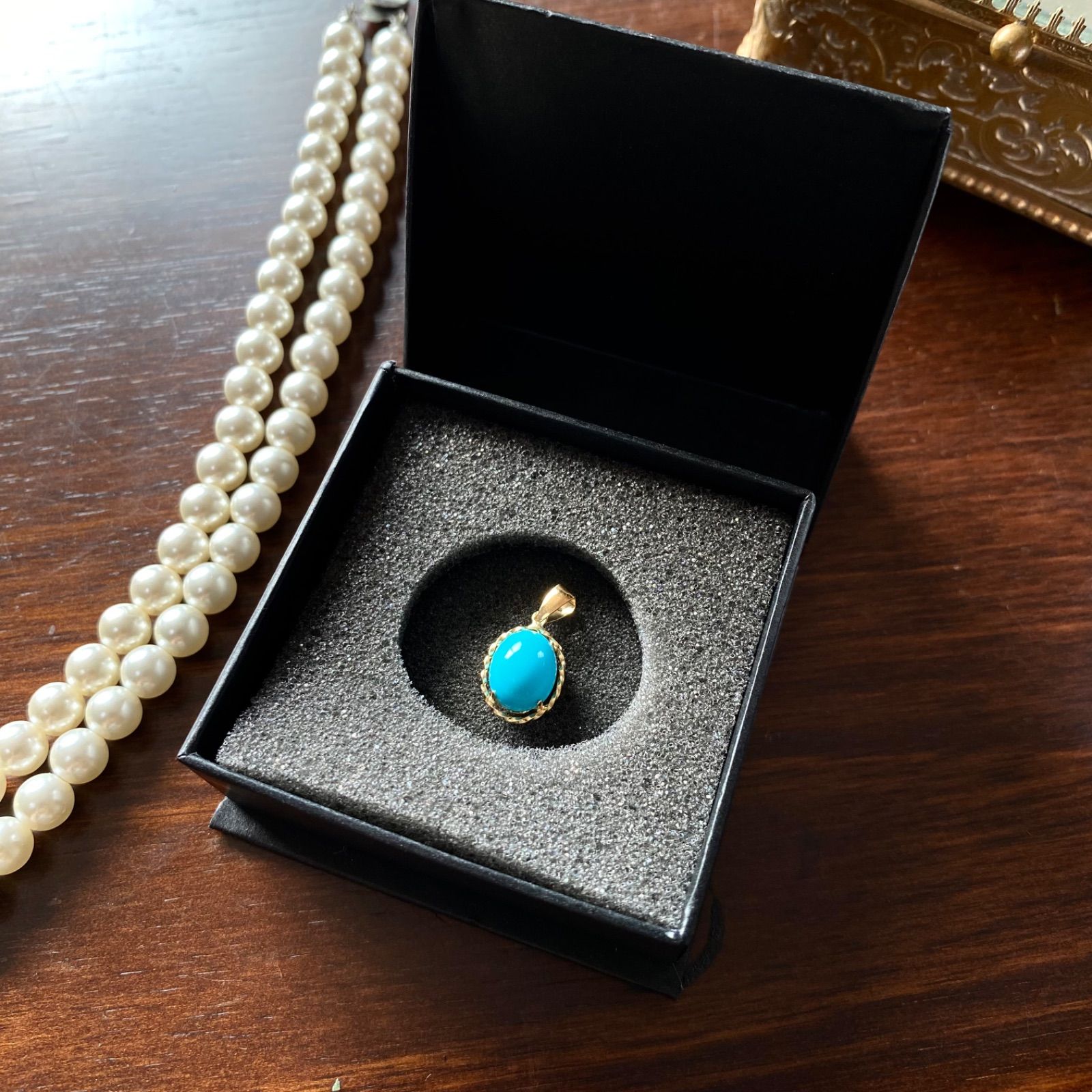 GSTV】K18 750 ターコイズ 覆輪 ペンダントトップ ゴールド C1794