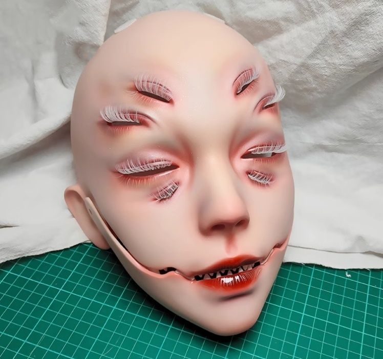 ハーフマスク 口裂け女 Cタイプ 眼球なし 樹脂製 ヘッドロリータ人形