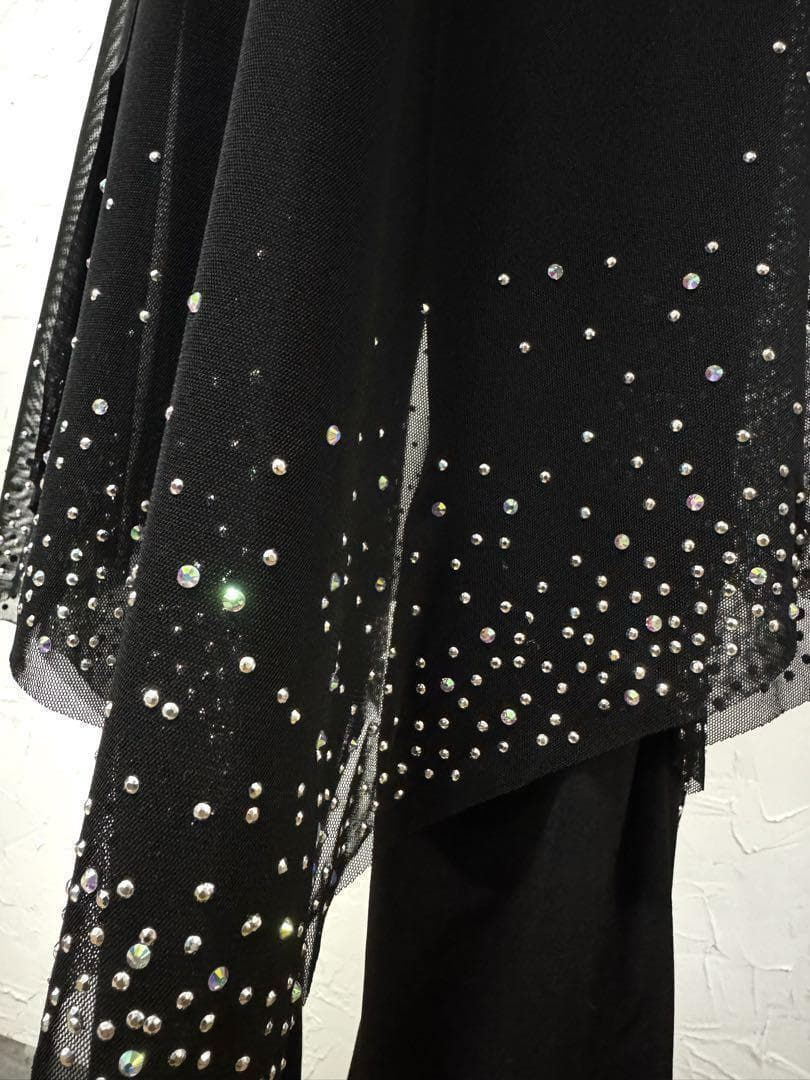 ラインストーン】新品オーバーメッシュデザインブーツカットパンツ 黒