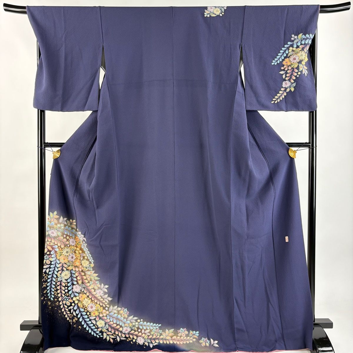 付下げ 身丈169cm 裄丈69cm L 袷 翠山工房 やまと 落款 辻が花 金彩 染め分け 青紫 正絹 名品
