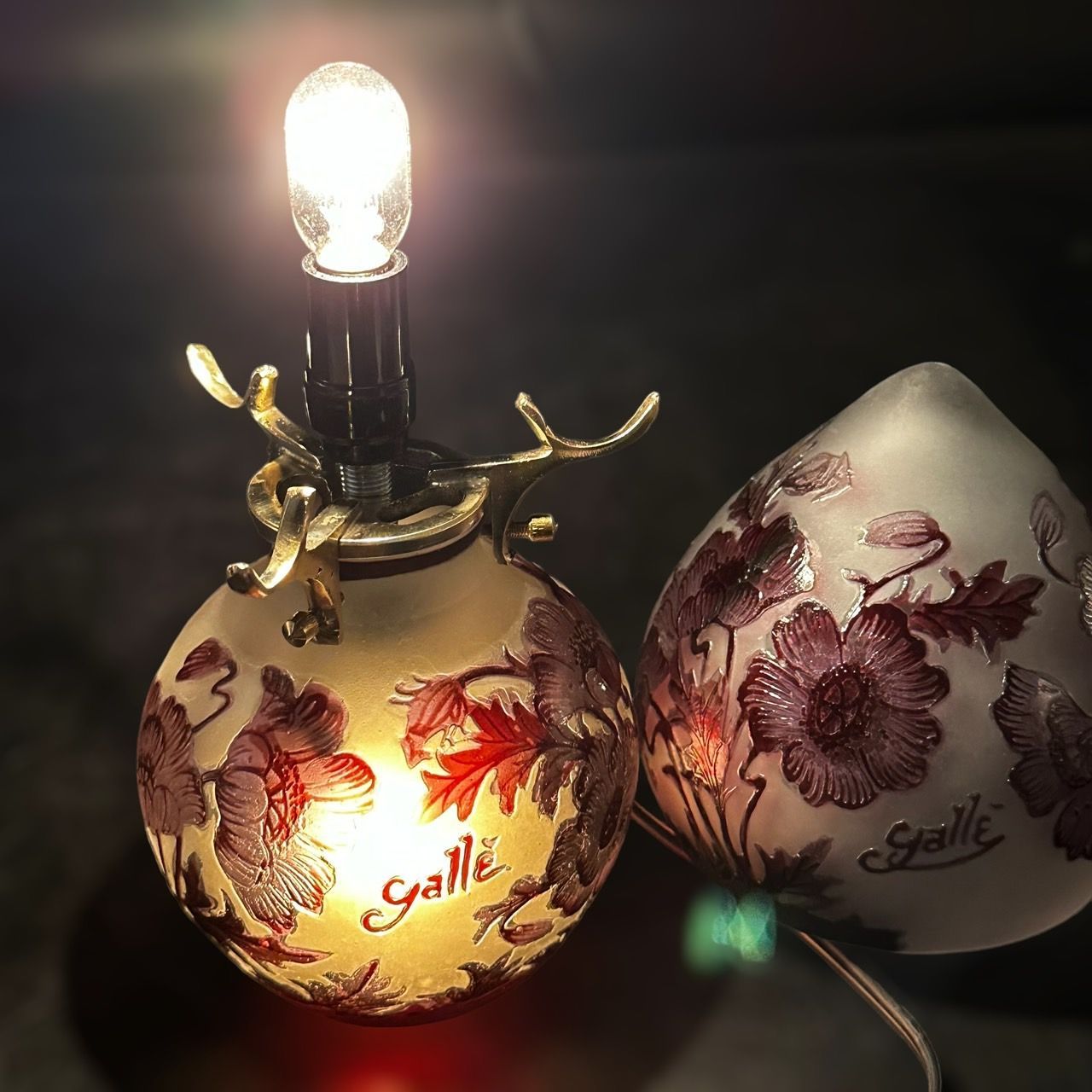 エミールガレ２灯 22cm 卓上ランプ フロア照明 ナイトスタンド - ガラス