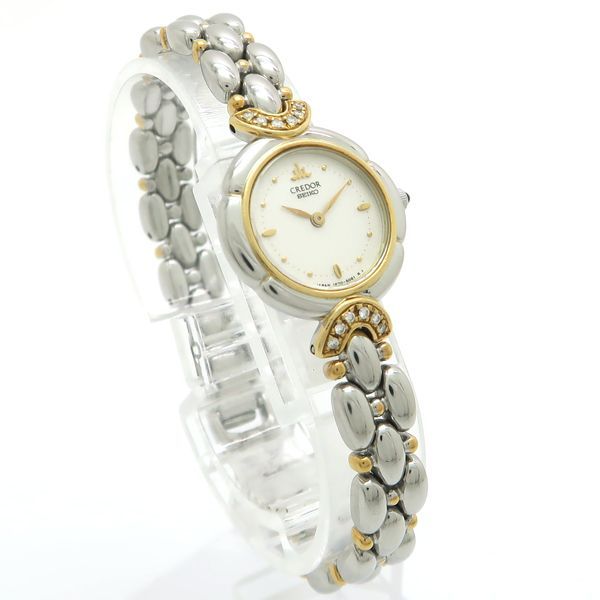 極美品/18K金コンビ セイコー クレドール 1E70-2050 ラグ装飾 稼働 SEIKO クレドール 1E70-2050 SS+18KT YG ダイヤモンド K18 クォーツ