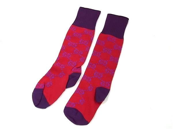 GUCCI グッチ GG柄 靴下 ソックス レディース レッド系×パープル系 FN0608