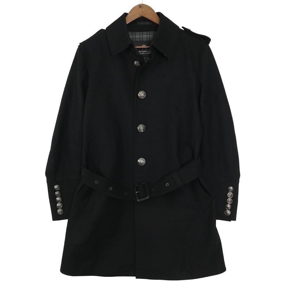 BURBERRY バーバリーブラックレーベル ナポレオンコートトレンチ メンズ M カシミヤ混 ホースロゴ釦 チェック ベルト 通勤通学 ビジネス