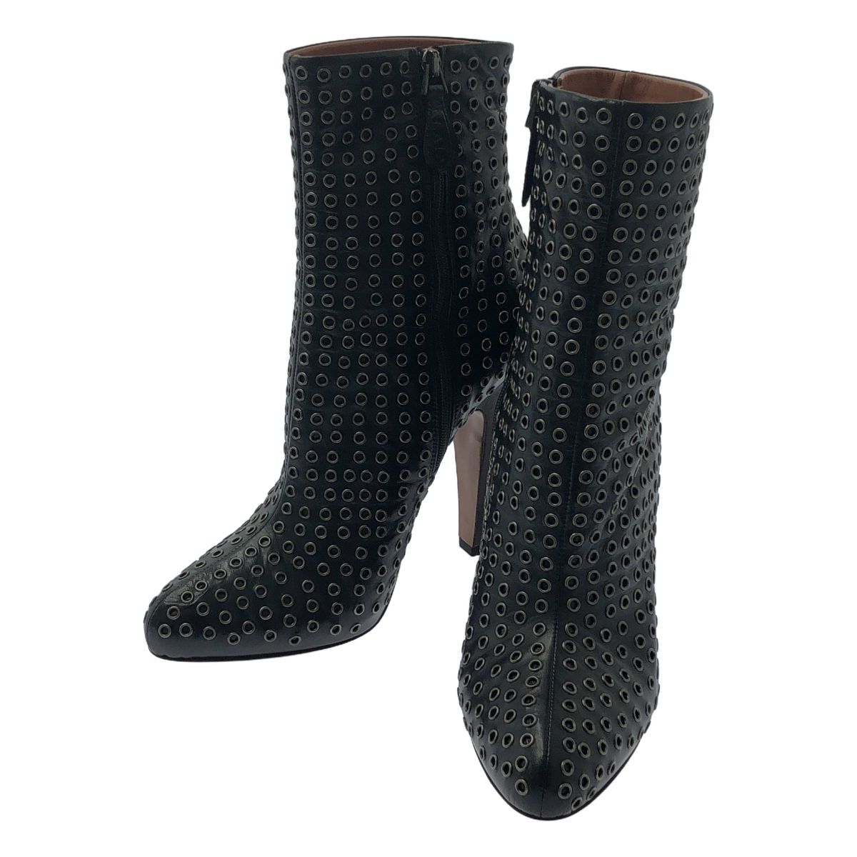 ALAIA | アライア | eyelet boots | アイレット パンチング レザー ヒール ブーツ | 39 | ブラック|シルバー | レディース