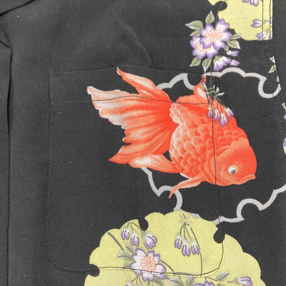 オニワソト 金魚 和柄アロハシャツ ブラック 竹ボタン Oniwa