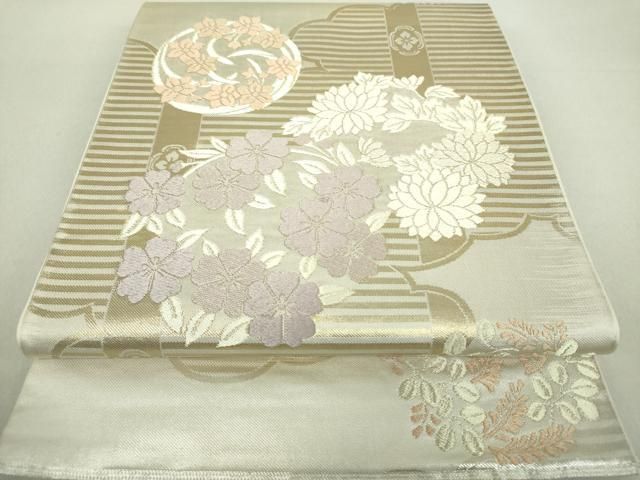 平和屋着物○西陣 川島織物 六通柄 本袋帯 雲取り花丸文 金銀糸 正絹