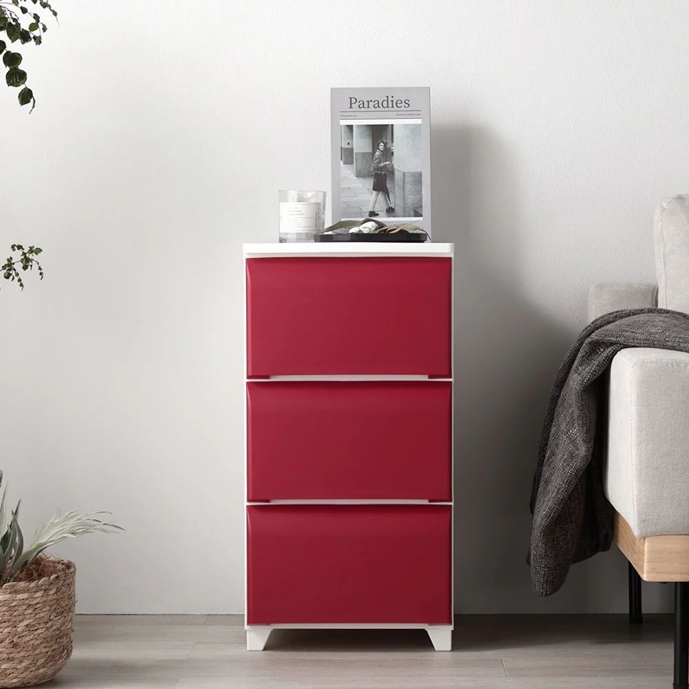 国産　防塵　フラット仕様　プラスチック　チェスト  スリム・3段 　３色選び