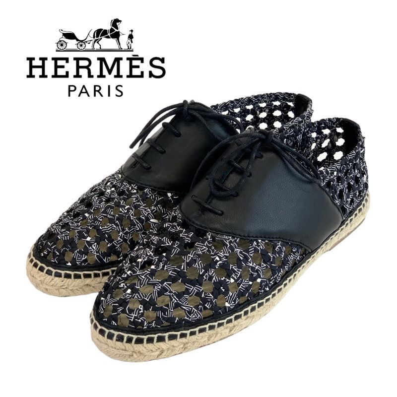 エルメス HERMES フラットシューズ 靴 シューズ レザー ファブリック 