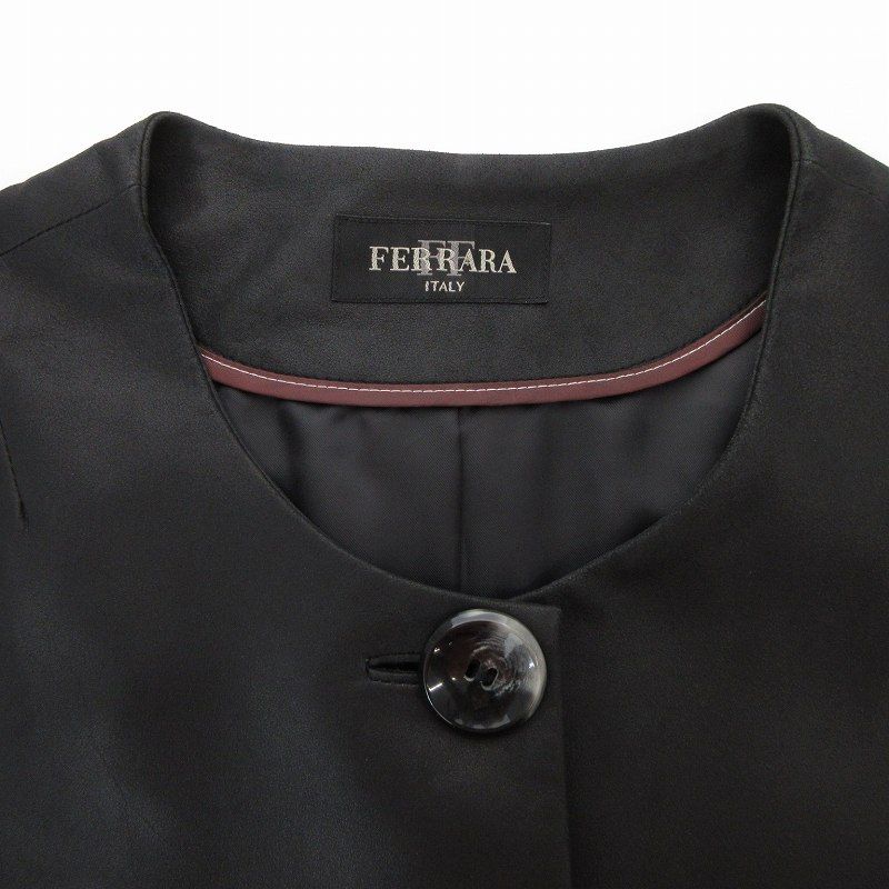 FERRARA ノーカラーコート 羊革 レザー ビッグボタン 88