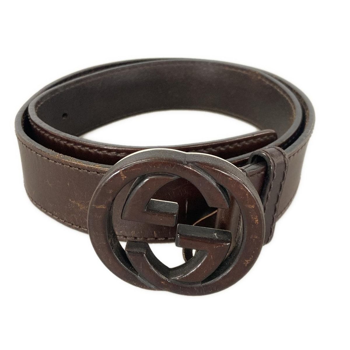 GUCCI グッチ ベルト 90 インターロッキングG 245863 ダークブラウン シルバー金具 レザー
