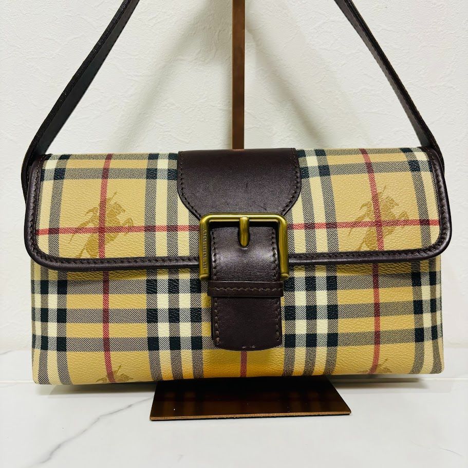 美品 BURBERRY LONDON バーバリー ロンドン ショルダーバッグ バッグ ワンショルダー PVCコーティング キャンバス レザー ノバ チェック ハウスチェック ヘイマーケットチェック シャドーホース - メルカリ