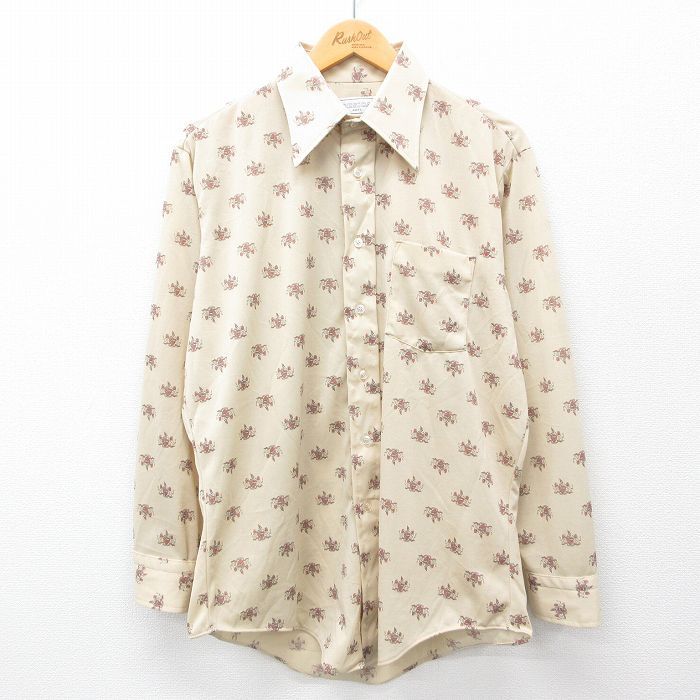 L/古着 長袖 シャツ メンズ 70s ベージュ他 カーキ 24jun04 中古 トップス