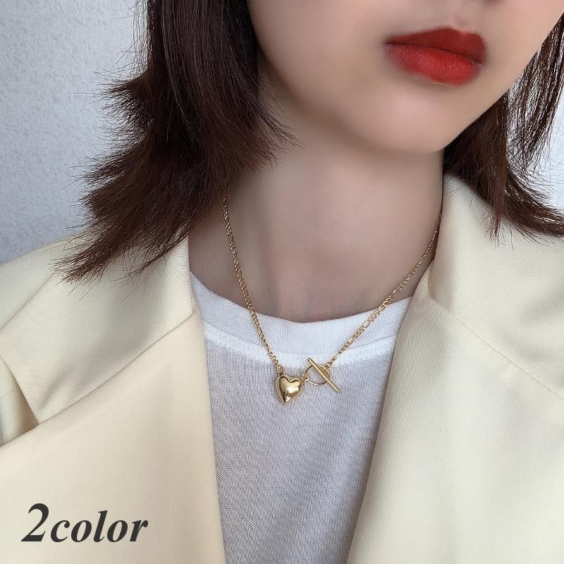 ネックレス ペンダント ハート リング モチーフ 立体 バー チェーン アクセサリー ジュエリー レディース シンプル おしゃれ 上品 パーティー フ