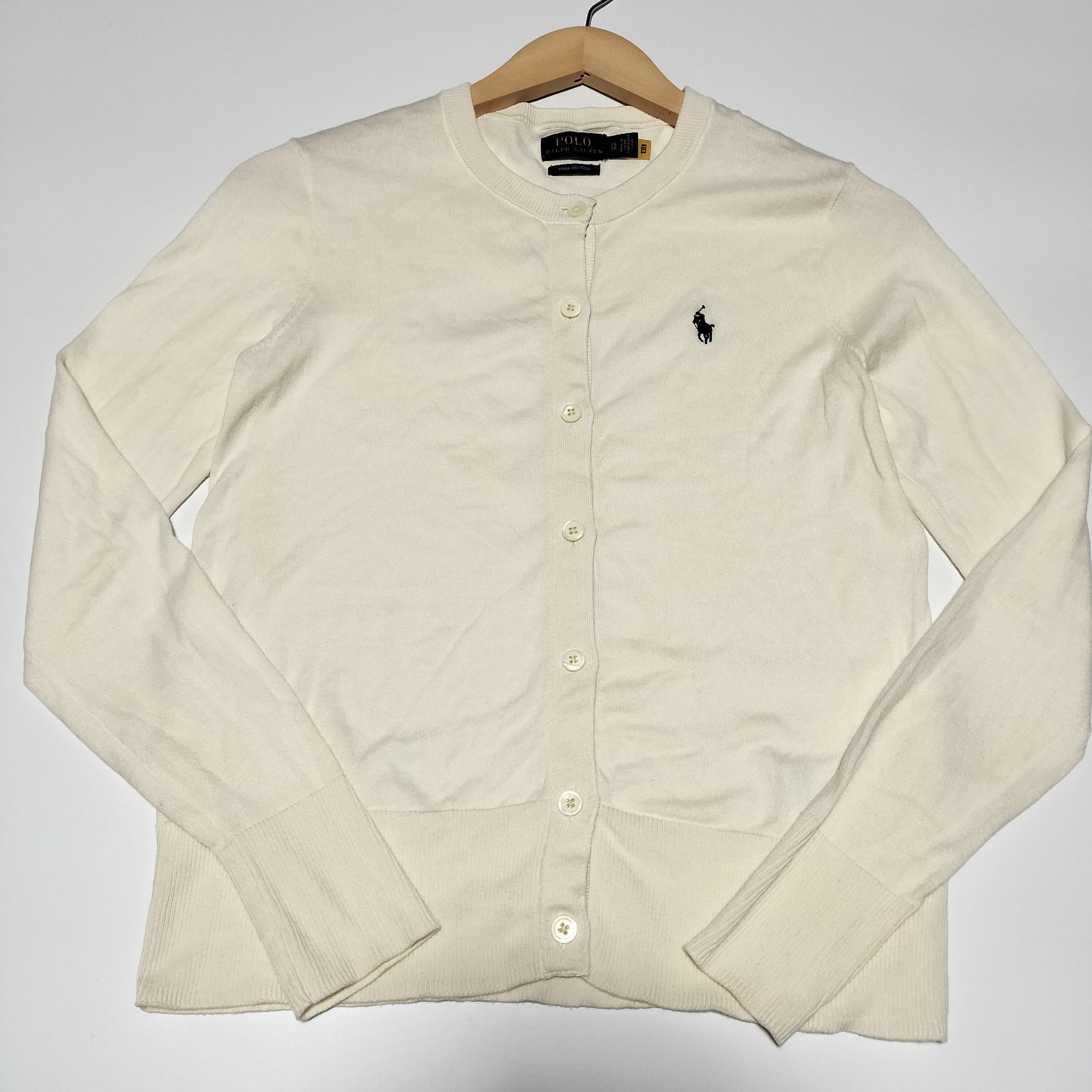 未使用級!QRタグ ポロラルフローレン カーディガベージュ ブラウンピマコットン 現行】POLO RALPH LAUREN QRタグ カーディガン XSサイズ PIMA