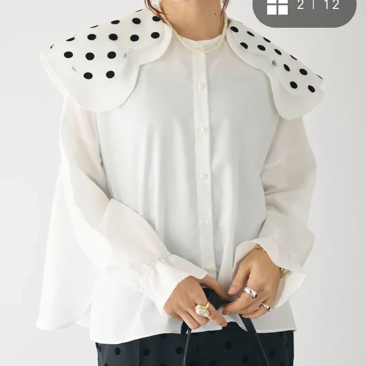 LINKABLE 水玉　メレンゲブラウス　ホワイト meraki frene bebed 水玉 ドットフリルカラーブラウス メレンゲ