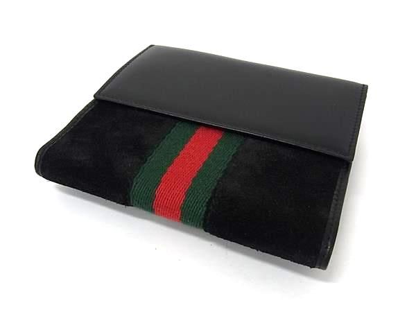 GUCCI グッチ 05474 2778 ジャッキー シェリーライン スエード×レザー 二つ折り 財布 ブラック系 FR4261