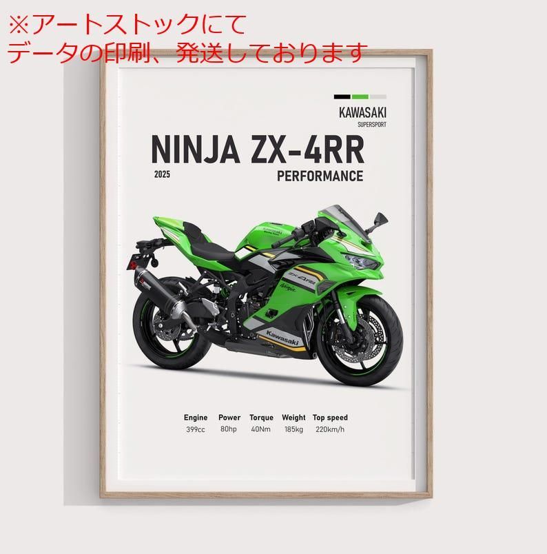 KAWASAKI オートバイ バイク ポスター mz ポスター A1 サイズ (~A4まで対応可) 2025 カワサキ Ninja ZX-4RR