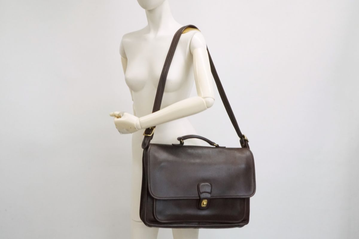 全品無料！ コーチ ヴィンテージ 2way ブリーフケース ショルダー ハンドバッグ D6C 5180 Unisex レザー 茶 ブラウン COACH 3703h