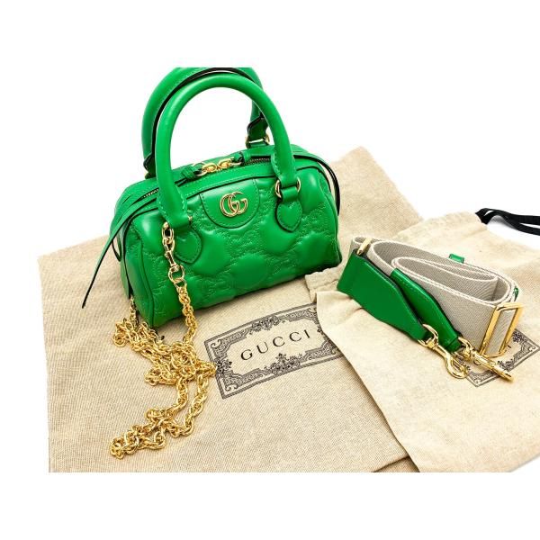GUCCI グッチ グリーン 緑 GGマトラッセ ミニバック ゴールド