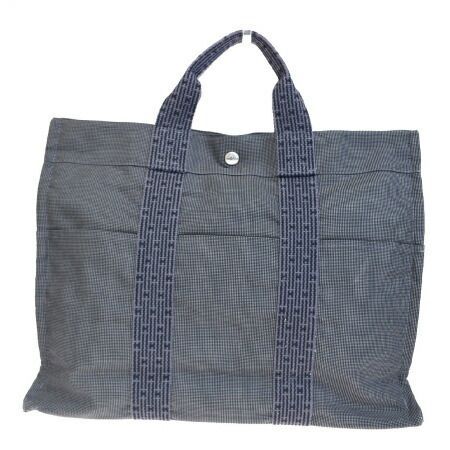 【中古】 中美品 エルメス HERMES エールライン MM トートバッグ ハンドバッグ グレー ブラック キャンバス 68HD897