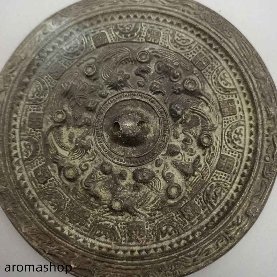 純銅鏡 青銅鏡 漢 走獣銅鏡 梵文古文銅 神獣 中国 銅器 青銅彫