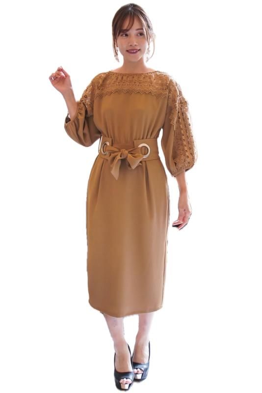 EightSTAR Dress パーティードレス 結婚式ドレス 二次会 袖あり ひざ丈 ミモレ レディース フォーマルワンピース 七分袖 お呼ばれ 大人 ゲスト 20代 30代 40代 L キ