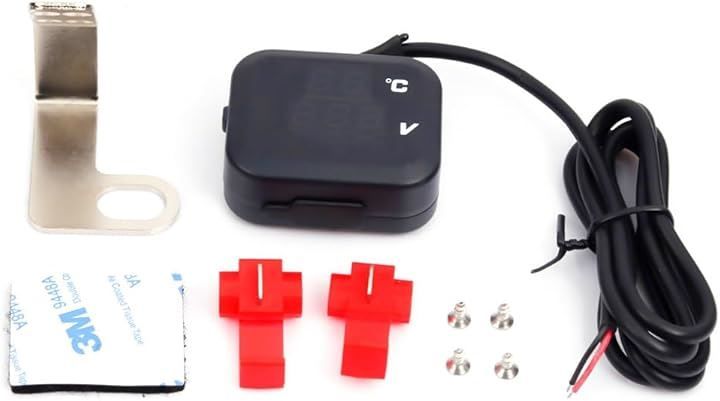 LETZIA1212 ユニバーサル KOSO バイク 温度計 電圧計 USB充電 3in1 多目的 DC12V デジタル(ブラック，  50:40:20mm)