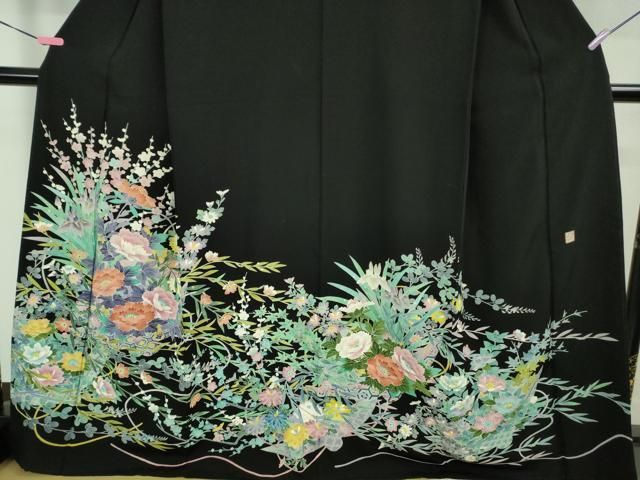 平和屋本店□極上 本加賀友禅作家 毎田健治 黒留袖 花舟