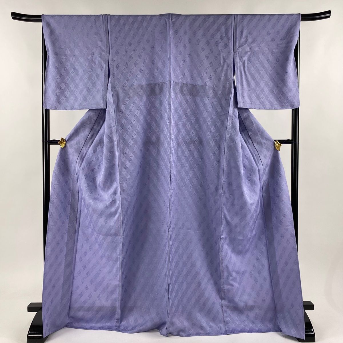 色無地 身丈171.5cm 裄丈67.5cm L 単衣 地紋 薄紫 正絹 名品